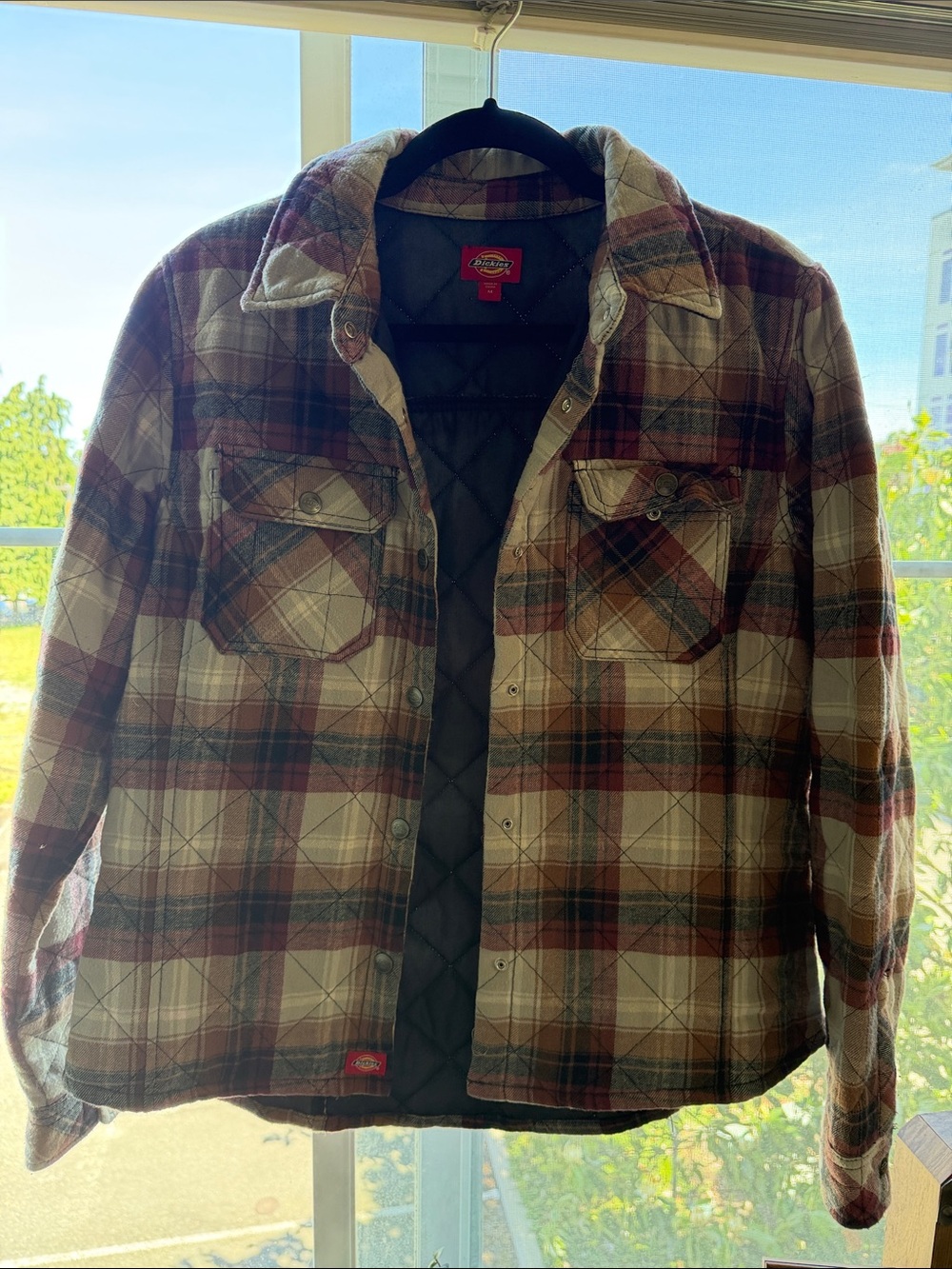 Dickies Plaid Quilted Shacket in Brown and Cream